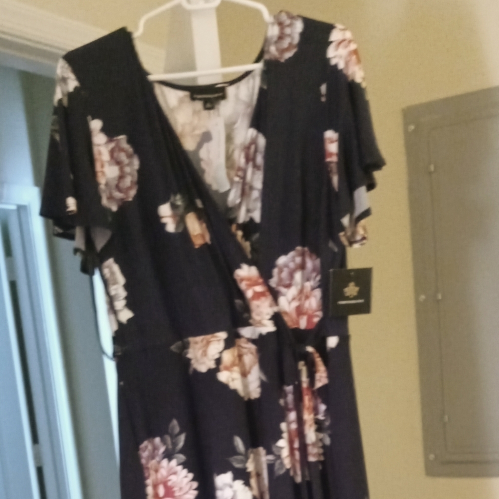Floral faux wrap brushed knit maxi dress